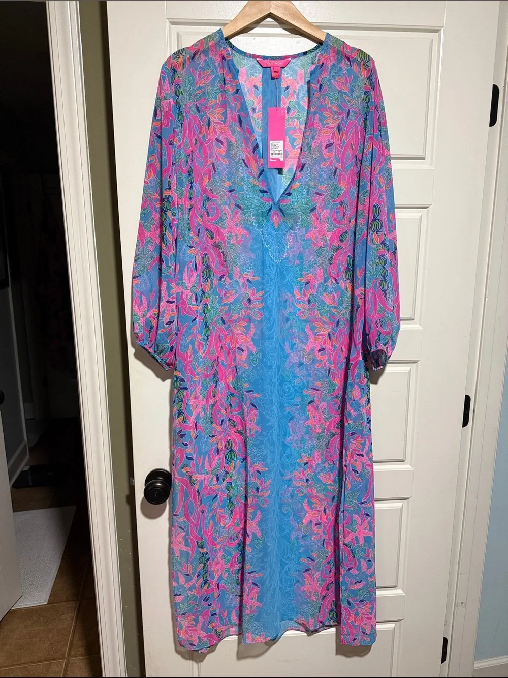 Lilly Pulitzer Frey Maxi cover up Kaftan size S/M turquoise NEW